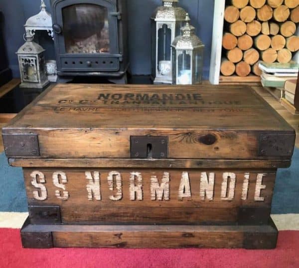 SS NORMANDIE SHIP INDUSTRIAL Chest COFFEE TABLE Storage Trunk Free UK Delivery